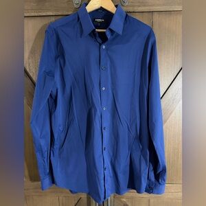 Express Extra Slim Fit Button-Up Shirt in Deep Blue